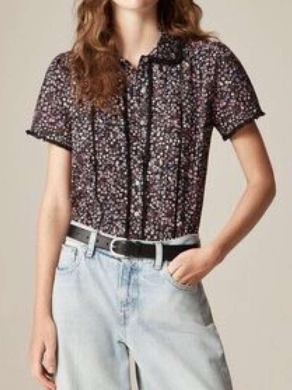 J. Crew X Liberty Lace-Trim Button-Up Shirt Liberty Fabric Strawberry Floral Top - Picture 3 of 12